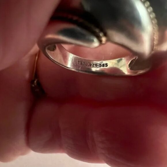 TIFFANY &CO STERLING SILVER RING W/14K YELLOW GOLD TRIM DOME RING WITH BOX+POUCH - Picture 5 of 6